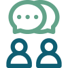 Icon of two people with speech bubbles representing conversation.