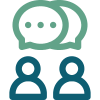 step2-conversation Icon of two people with speech bubbles representing conversation.