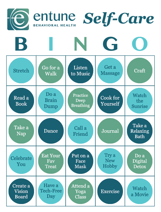 Entune's Self-Care Bingo Card